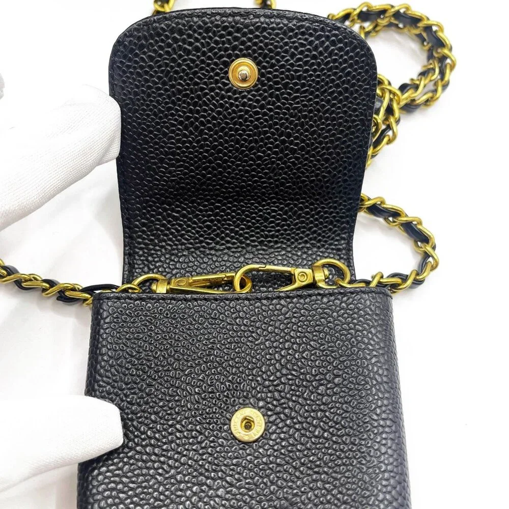 Authentic CHANEL Vintage Mini Flap Bag Caviar Pouch Cigarette Case Crossbody - Picture 12 of 15